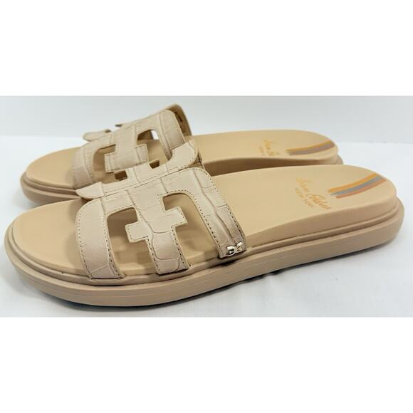 Sam Edelman Valeri Croc Embossed Leather Slide Sandals Beige Women’s Size 8M - Picture 2 of 12